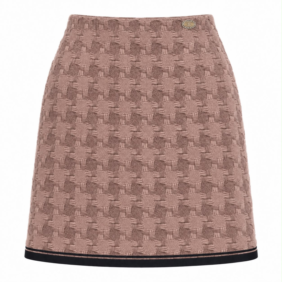 CHANEL – SKIRT TWEED HAZELNUT BROWN WOOL HOUNDSTOOTH SIZE 48 FR