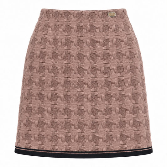 CHANEL – SKIRT TWEED HAZELNUT BROWN WOOL HOUNDSTOOTH SIZE 48 FR