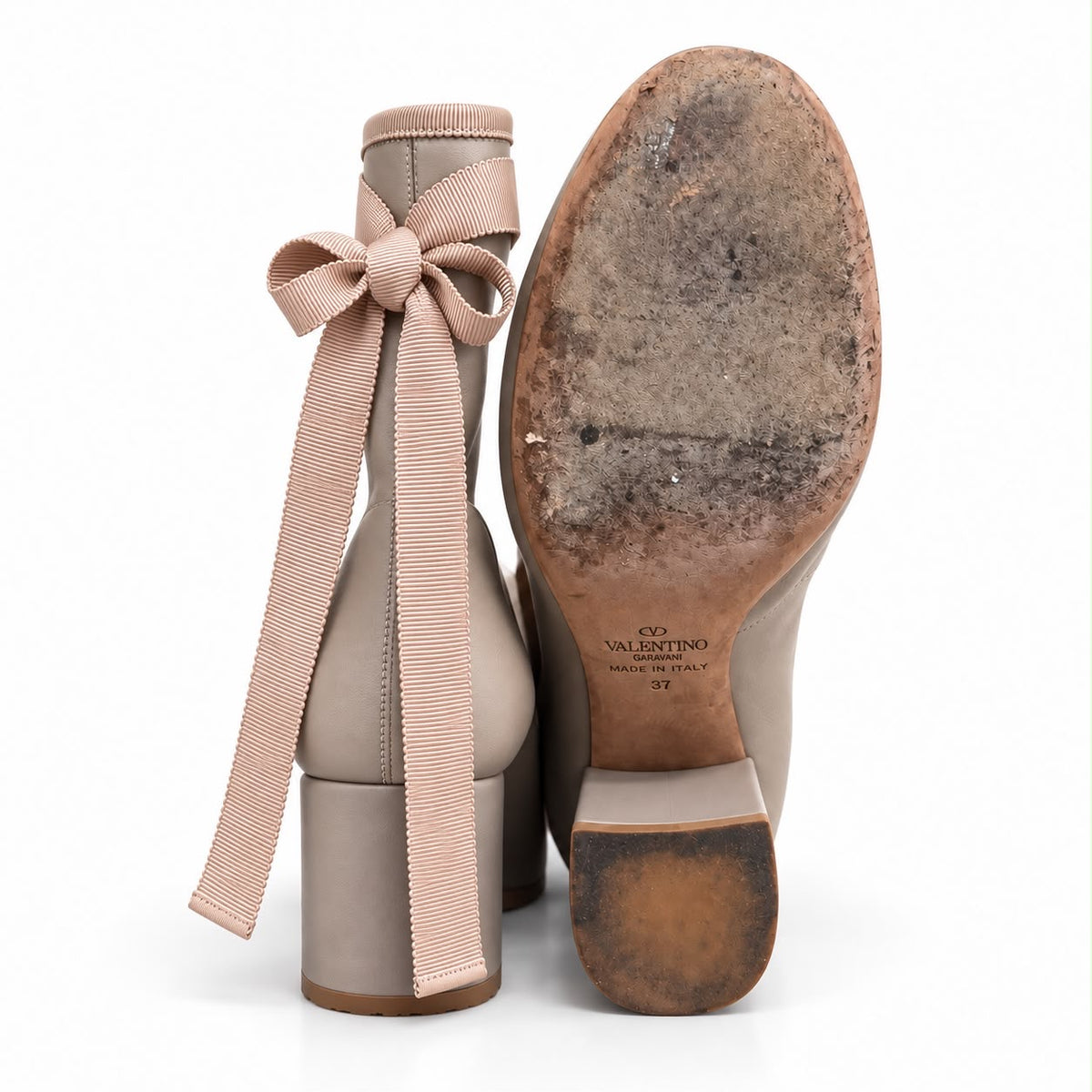 VALENTINO – ANKLE BOOTS IN BEIGE LEATHER WITH BALLET-INSPIRED RIBBON LACING 37 EU