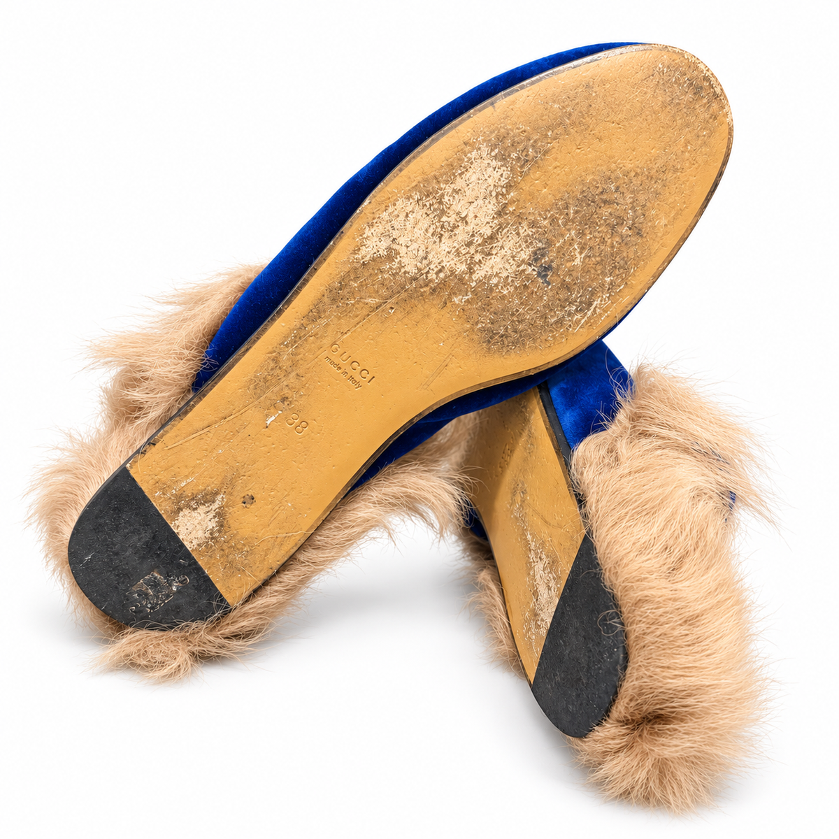 GUCCI - LOAFER PRINCETOWN BLUE VELVET FUR-LINED SIZE 38 EU