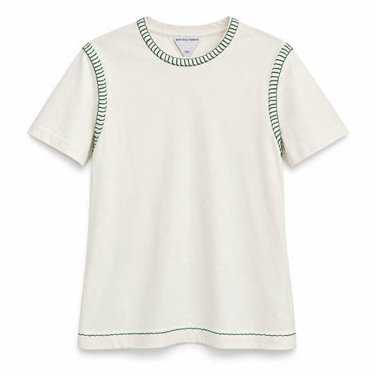 BOTTEGA VENETA - T-SHIRT ECRU GREEN OVERLOCK STITCH SIZE S
