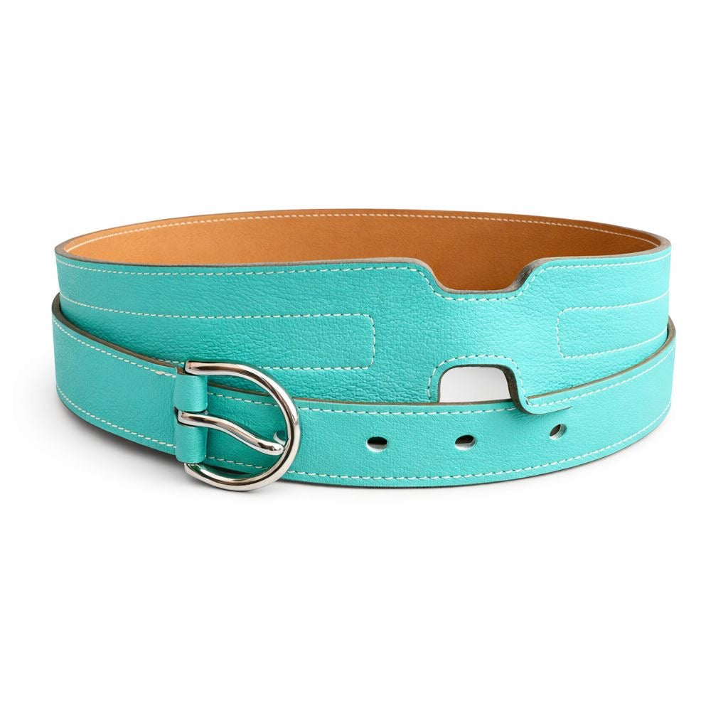 HERMÈS - H BELT TURQUOISE LEATHER 90 CM