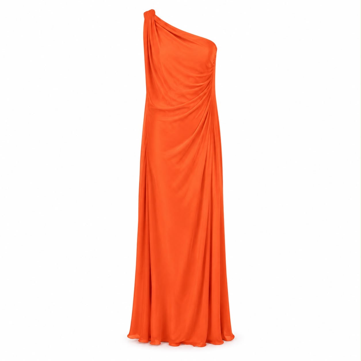 VERSACE - DRESS MAXI DRAPED ONE-SHOULDER ORANGE SILK SIZE 40 IT