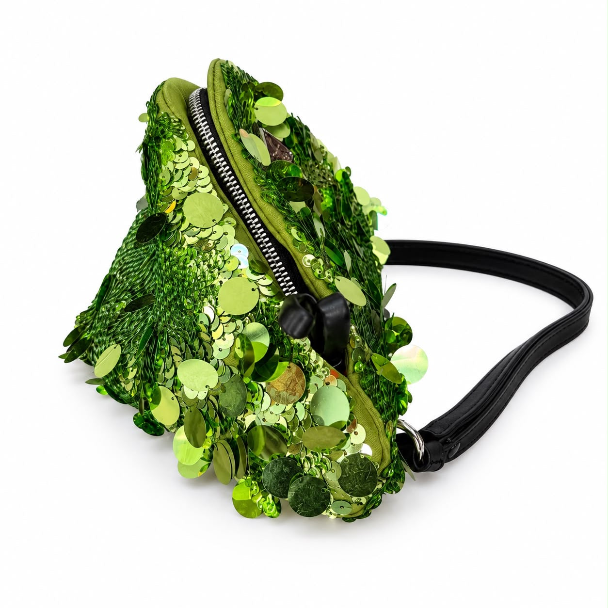 PRADA - BAG GREEN SEQUIN TRIANGLE WITH BLACK LEATHER DETAILS