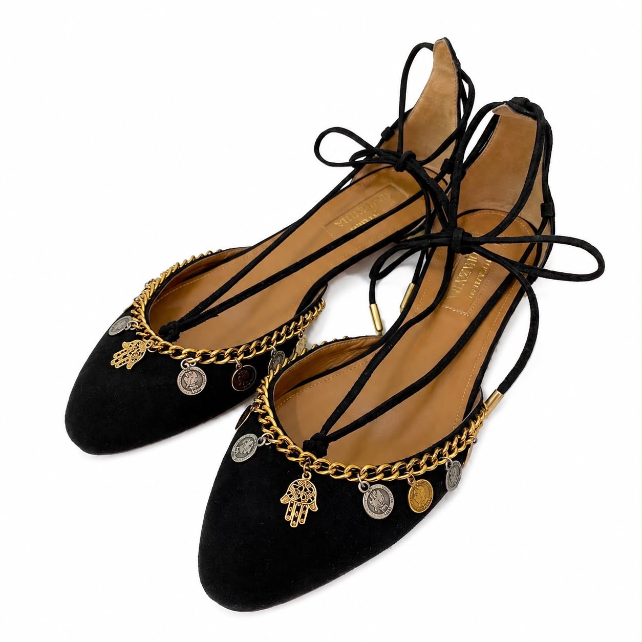 AQUAZZURRA - FLATS ALEXA EMBELLISHED ANKLE-TIE SIZE 37 EU