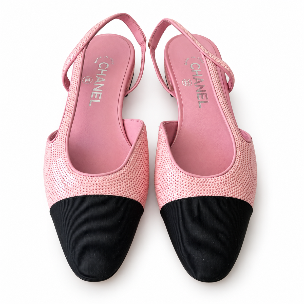 CHANEL - *NEW* SLINGBACK PINK SEQUIN-EMBELLISHED SIZE 37 EU