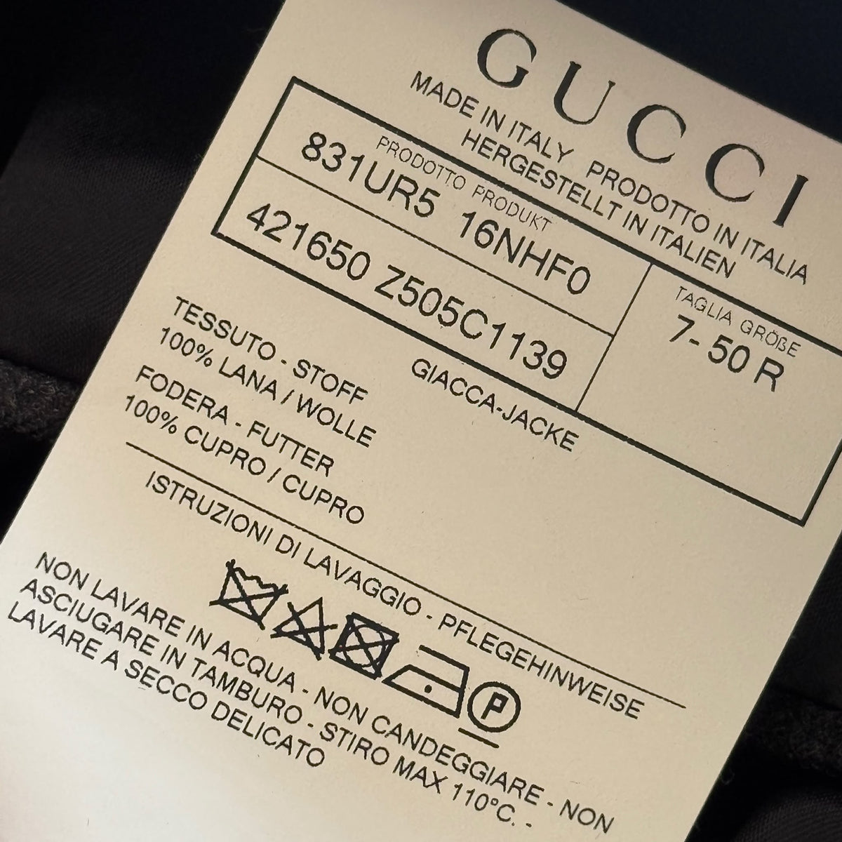 GUCCI - BLAZER GREY WITH NAVY BLUE BEE MOTIF & CONTRASTING TRIM SIZE 50