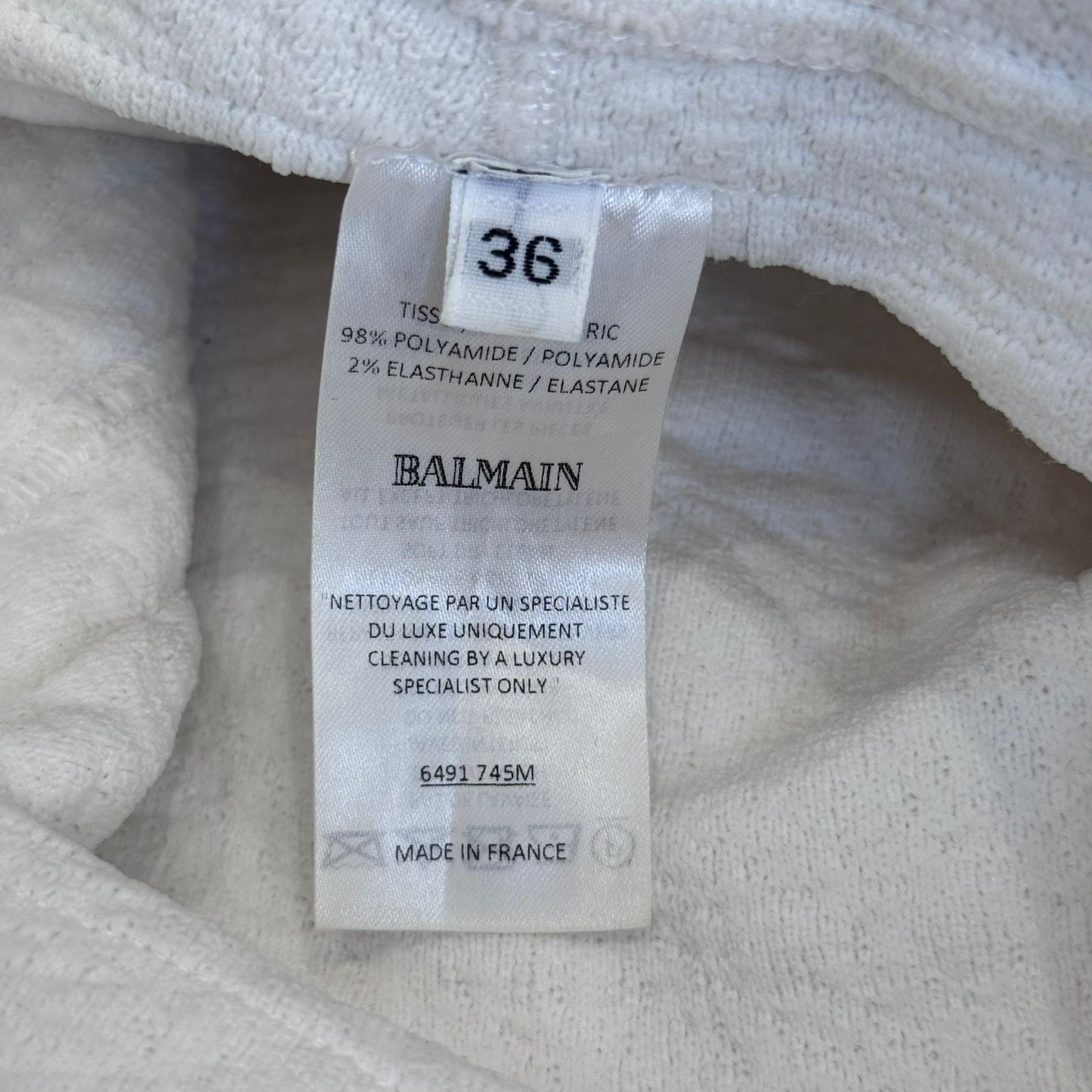 BALMAIN - DRESS MINI WHITE KNITTED JACQUARD SIZE 36 FR