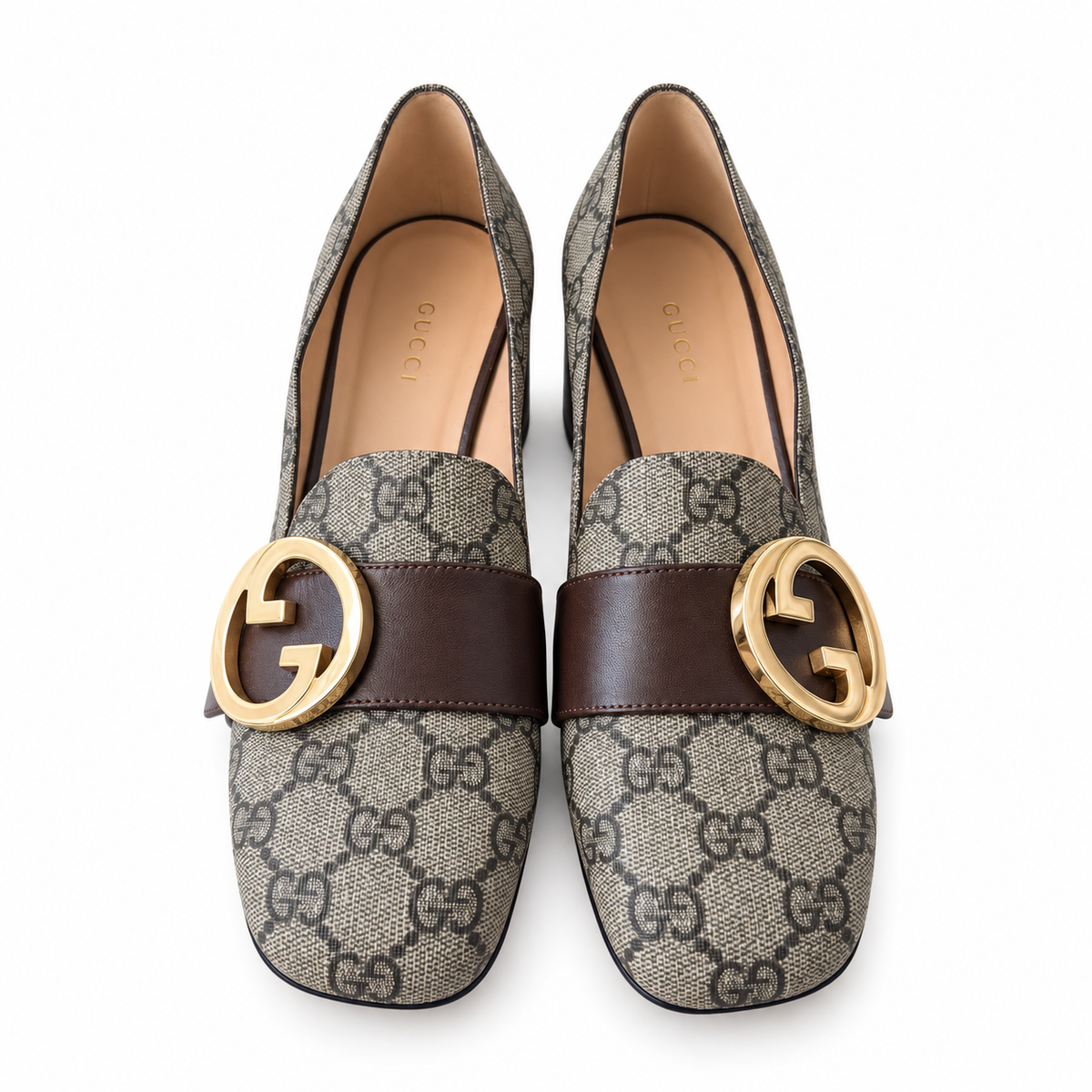 GUCCI -PUMPS BLONDIE GG SUPREME CANVAS WITH GOLD TONE HARDWARE LOGO SIZE 37 EU