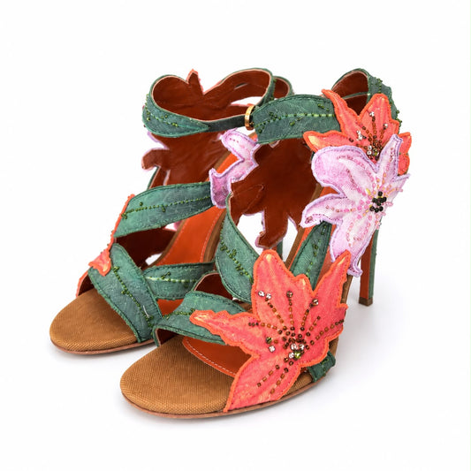 SERGIO ROSSI - SANDALS CHLORIS MULTICOLOR FLORAL EMBELLISHED SIZE 37,5 EU
