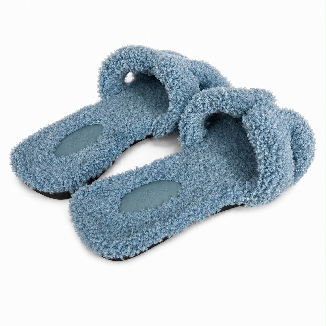 HERMÈS - SANDALS FLAT ORAN BLUE TEDDY SIZE 38,5 EU