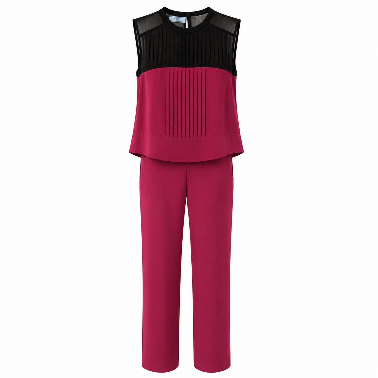 PRADA - TOP & TROUSERS MAGENTA BLACK SILK SET SIZE S