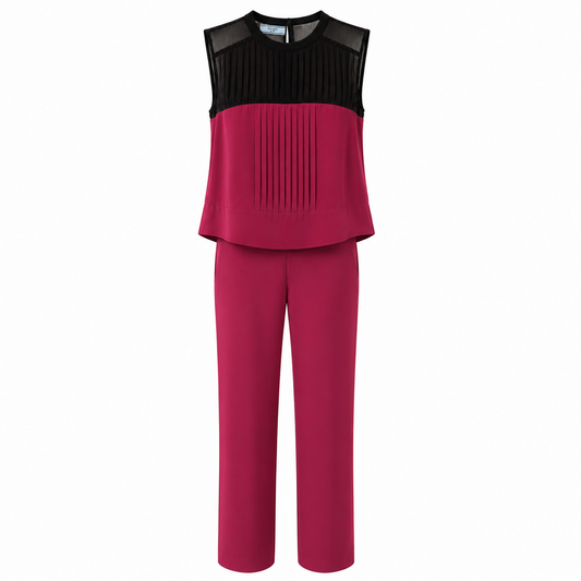 PRADA - TOP & TROUSERS MAGENTA BLACK SILK SET SIZE S