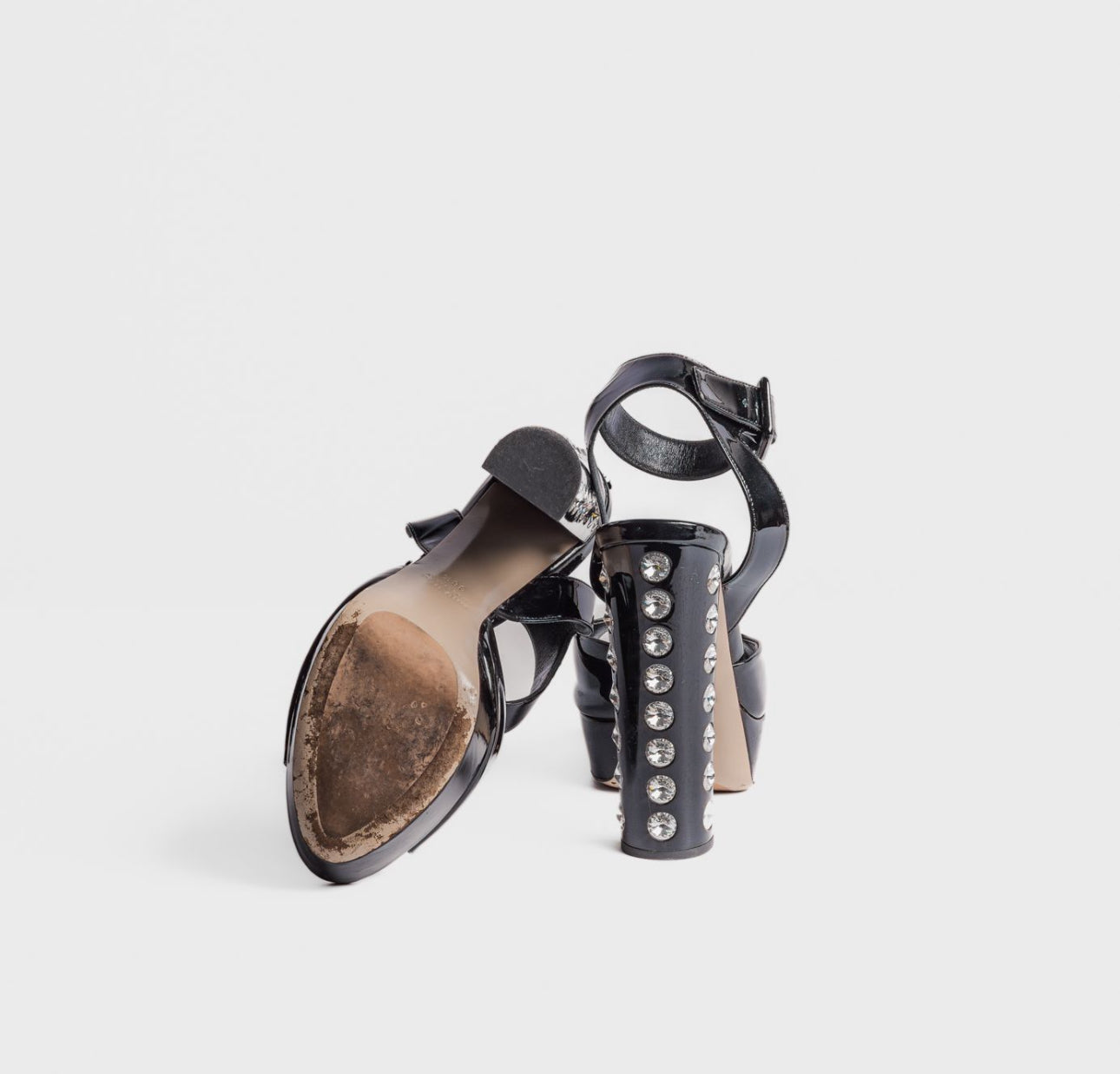 MIU MIU - SANDALS BLACK PATENT WITH DIAMOND STUDS SIZE 38,5 EU