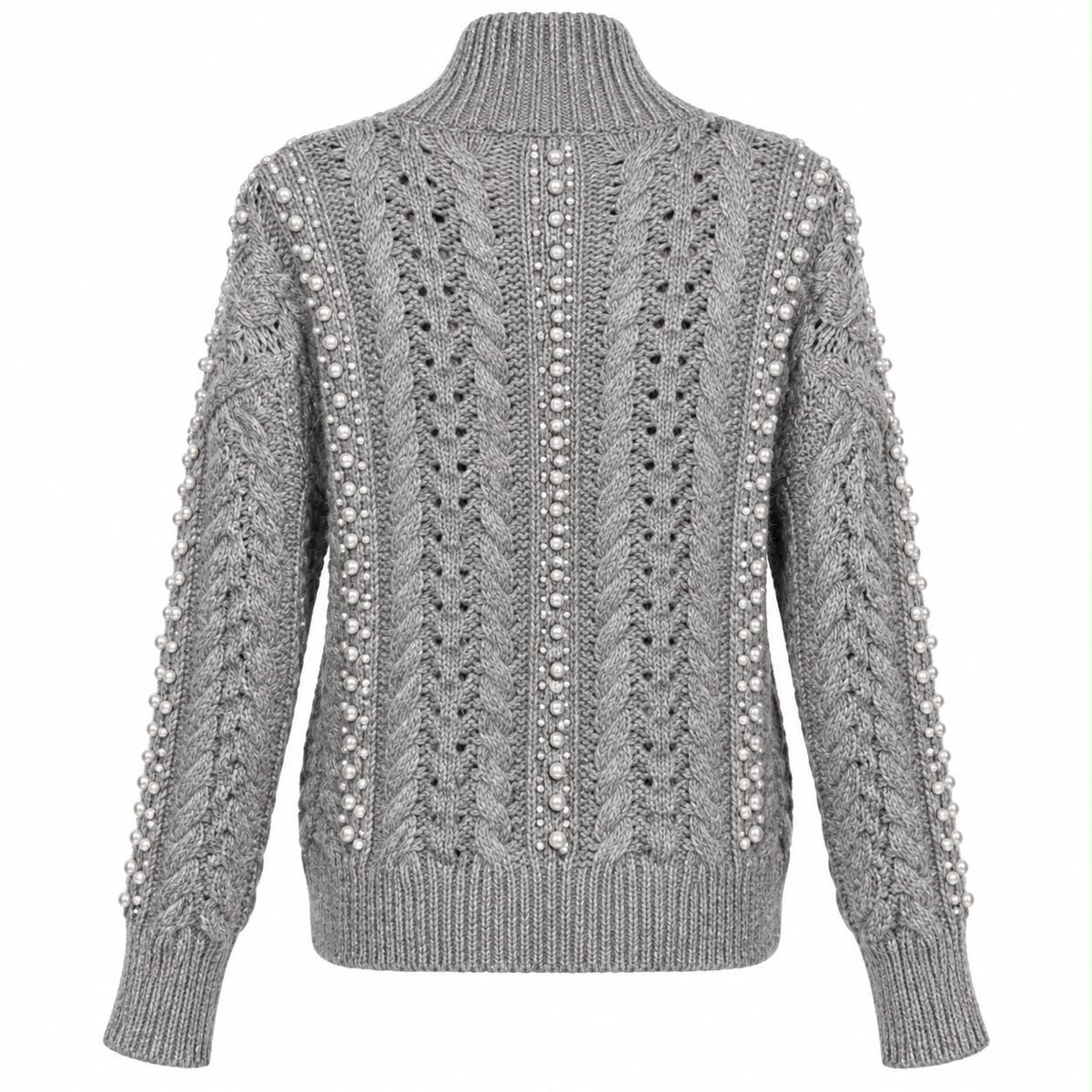 ERMANNO SCERVINO - SWEATER GREY ALPACA TURTLENECK WITH PEARLS EMBELLISHMENT SIZE 40 IT
