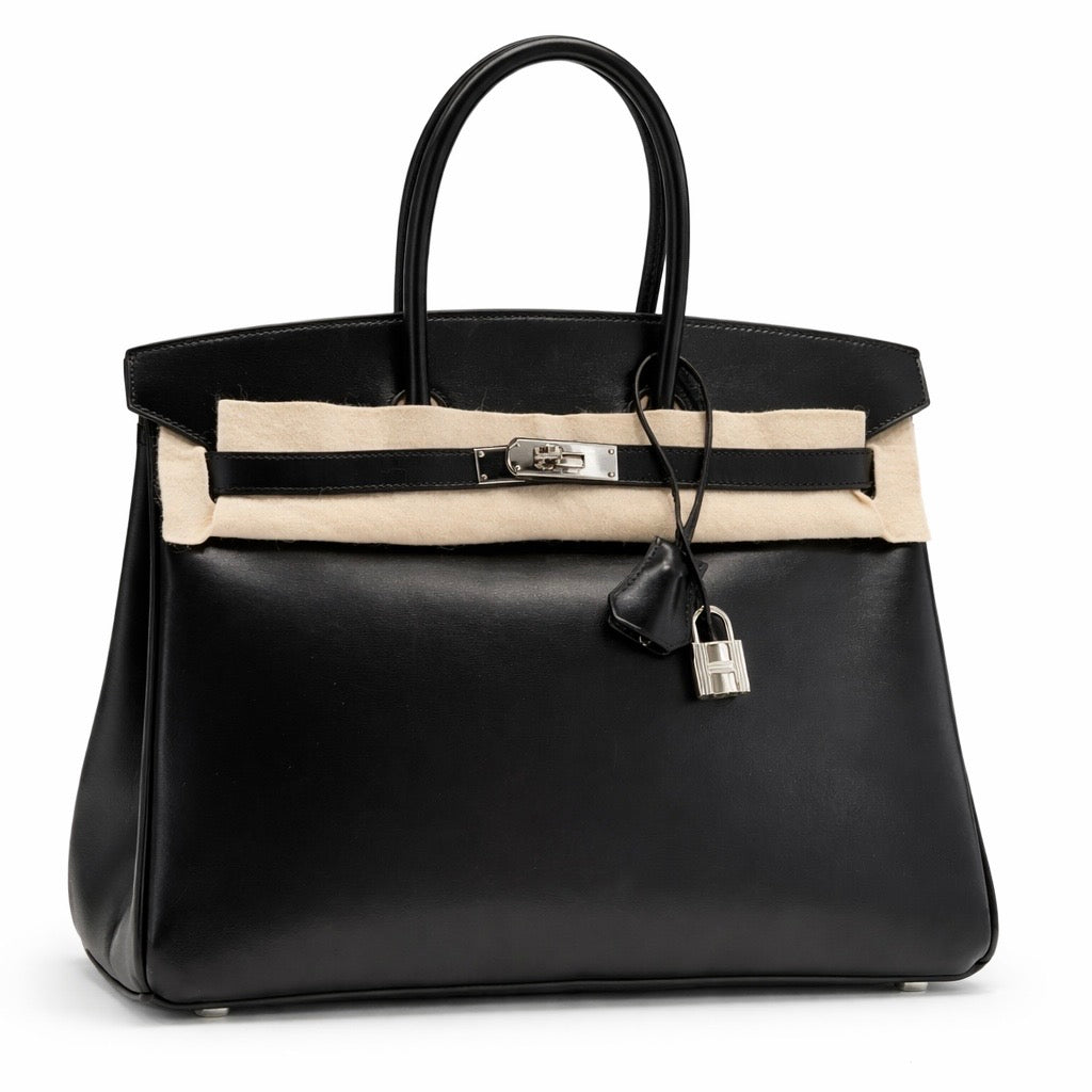 HERMÈS - *FULL SET* BIRKIN 35 BLACK BOX CALFSKIN PALLADIUM HARDWARE