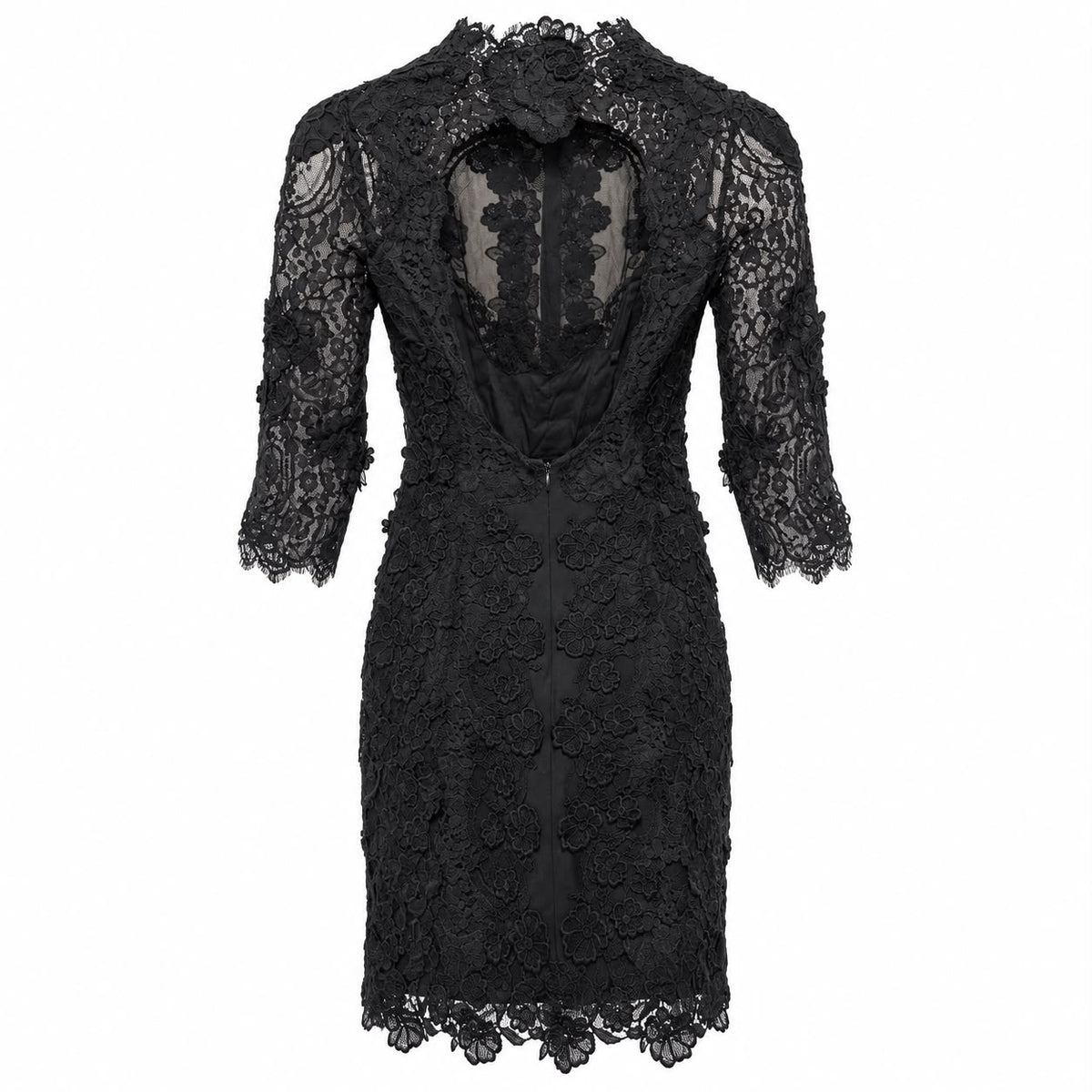 DOLCE & GABBANA – DRESS MIDI LACE BLACK FLORAL WITH 3D FLOWER APPLIQUÉS SIZE 36 IT