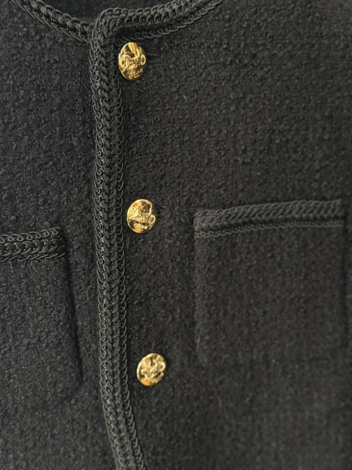 CÉLINE - JACKET TWEED BLACK BRAIDED TRIM GOLD BUTTONS SIZE 36 FR
