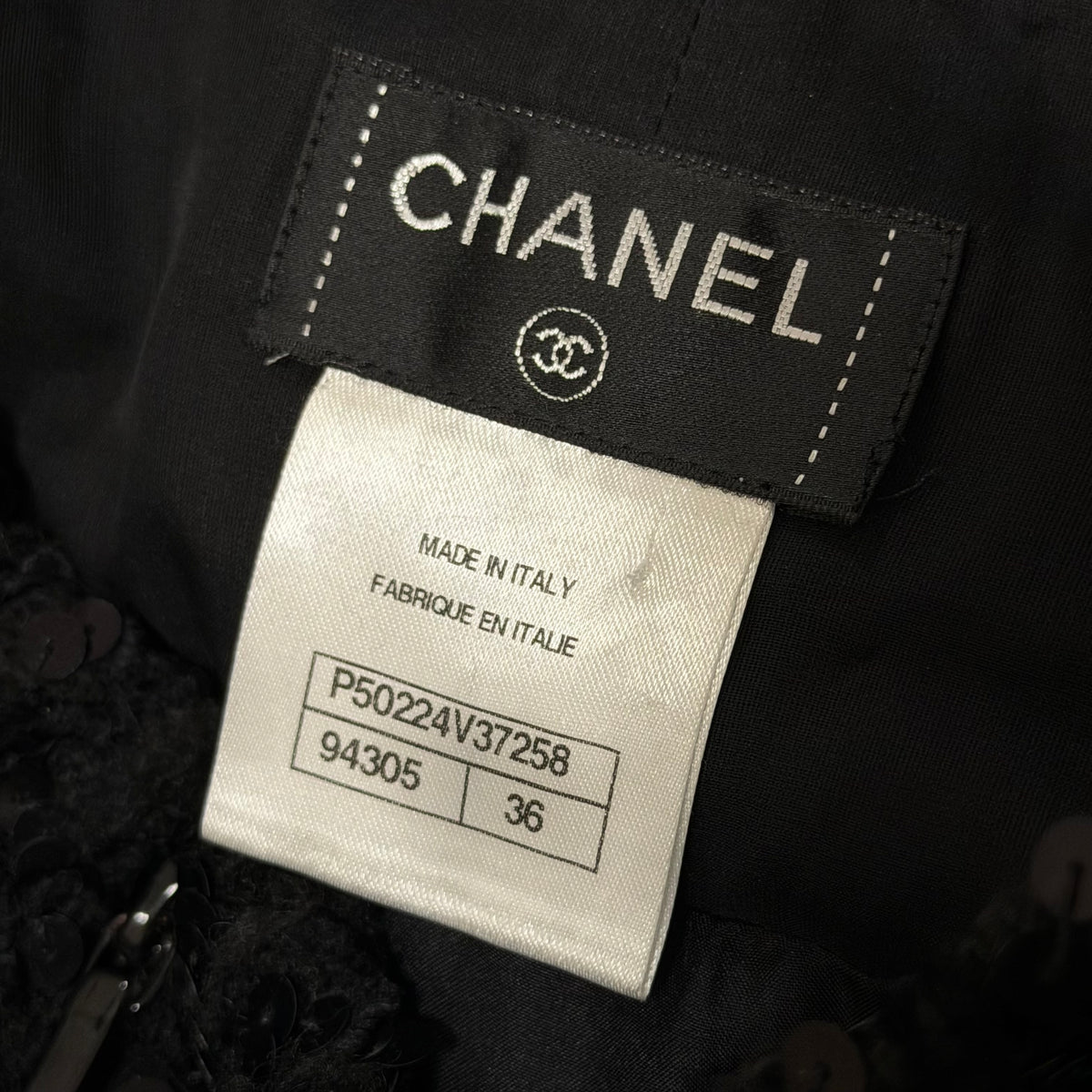 CHANEL - SKIRT MIDI BLACK EMBROIDERED SEQUIN SIZE 36 FR