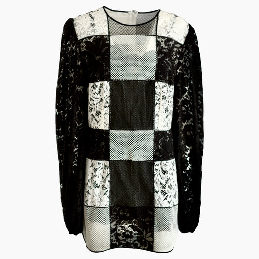 DOLCE & GABBANA - DRESS PATCHWORK LACE BLACK/WHITE SIZE 48 IT