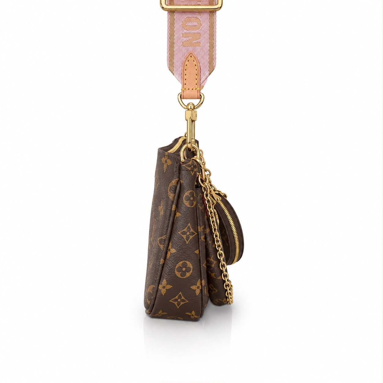 LOUIS VUITTON - BAG MULTI POCHETTE MONOGRAM WITH PINK STRAP & CHARM