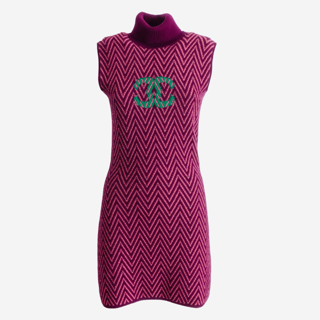 CHANEL - MINI DRESS PURPLE TURLENECK CASHMERE FROM 2021 COLLECTION SIZE 36FR