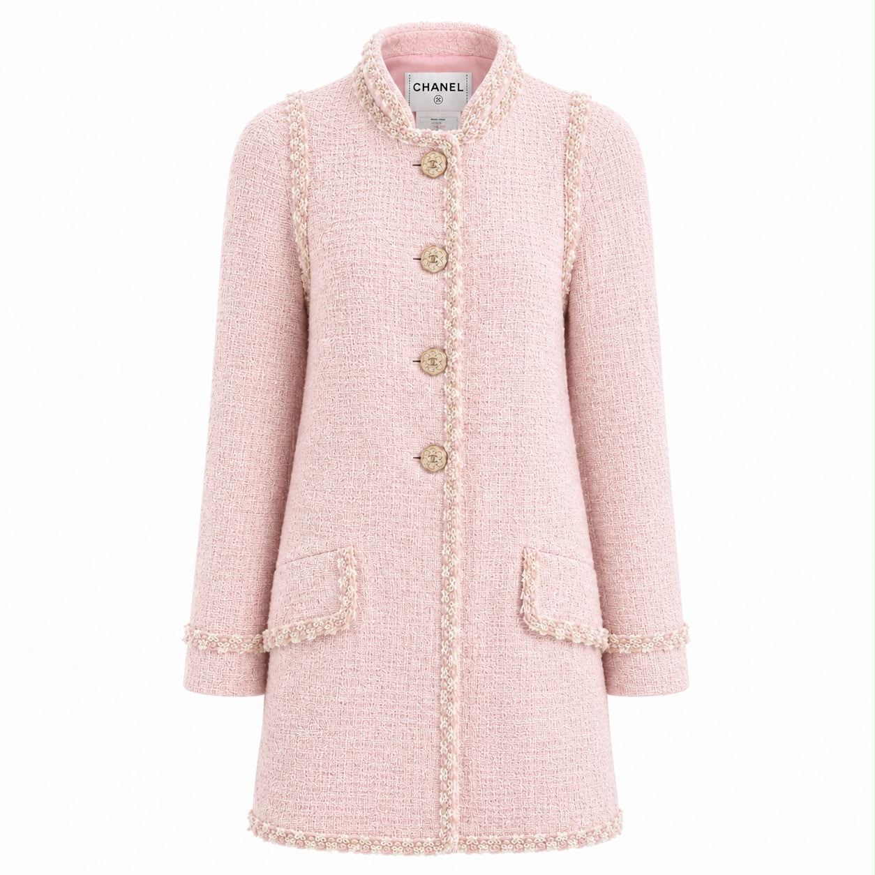 CHANEL - LONG COAT TWEED PINK SIZE 36 FR