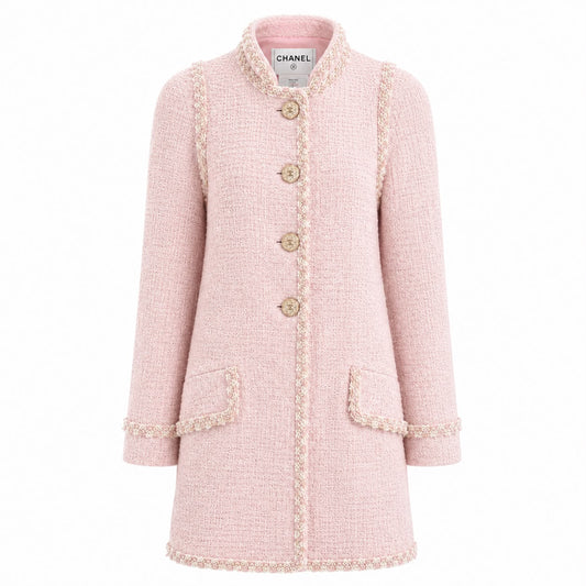 CHANEL - LONG COAT TWEED PINK SIZE 36 FR