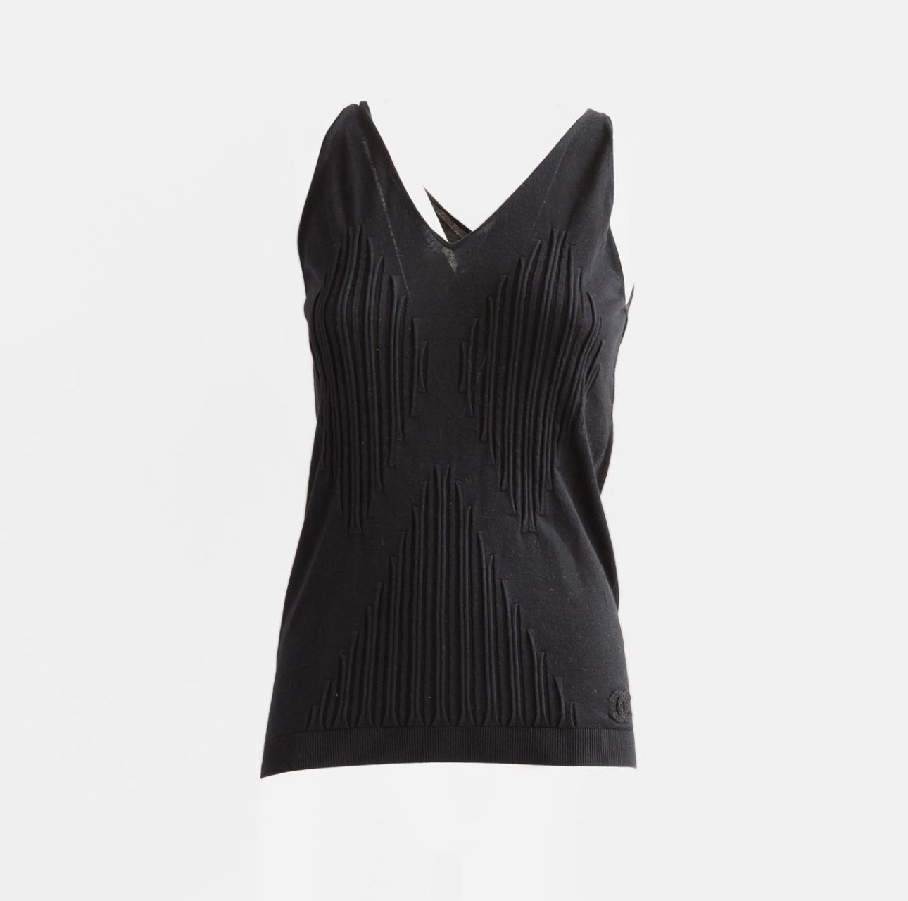 CHANEL - TOP RIBBED BLACK COTTON WITH LOGO DETAIL SIZE 38 FR