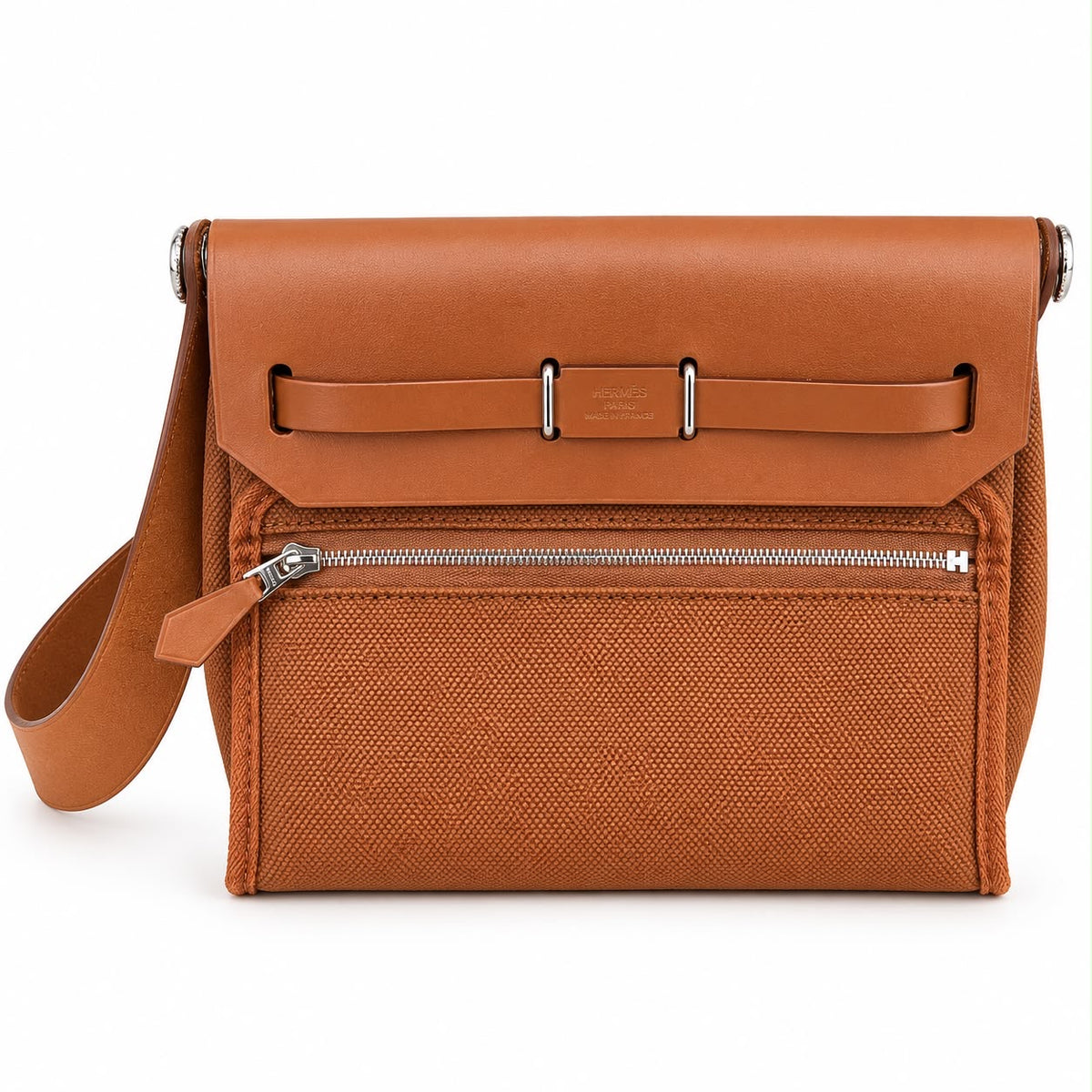 HERMÈS - *NEVER WORN* BAG HERBAG ZIP MINI 20 GOLD CANVAS & LEATHER PALLADIUM HARDWARE