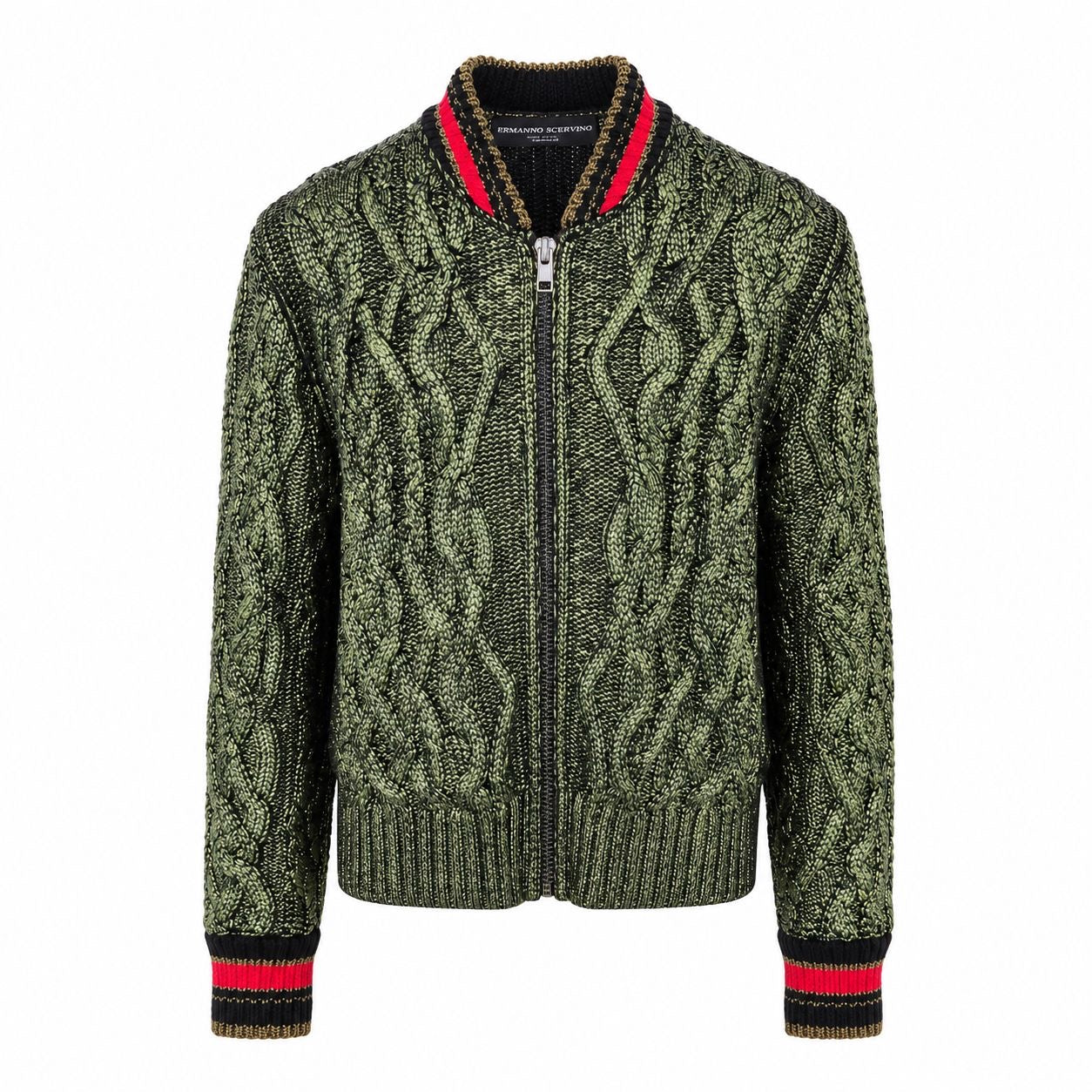 ERMANNO SCERVINO - JACKET GREEN CABLE-KNIT RED AND BLACK DETAILS SIZE 38 IT