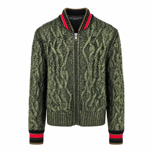 ERMANNO SCERVINO - JACKET GREEN CABLE-KNIT RED AND BLACK DETAILS SIZE 38 IT