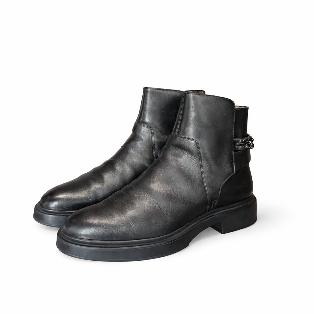 HERMÈS - ANKLE BOOTS BLACK LEATHER SIZE 40 EU