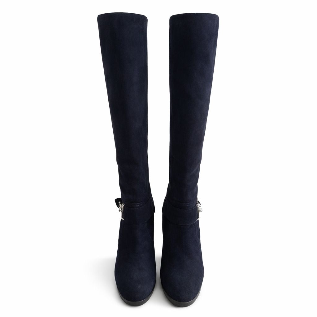 HERMÈS - HIGH BOOTS DARK BLUE SILVER BUCKLE SIZE 39,5 EU