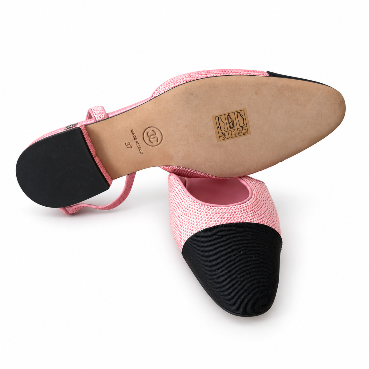 CHANEL - *NEW* SLINGBACK PINK SEQUIN-EMBELLISHED SIZE 37 EU