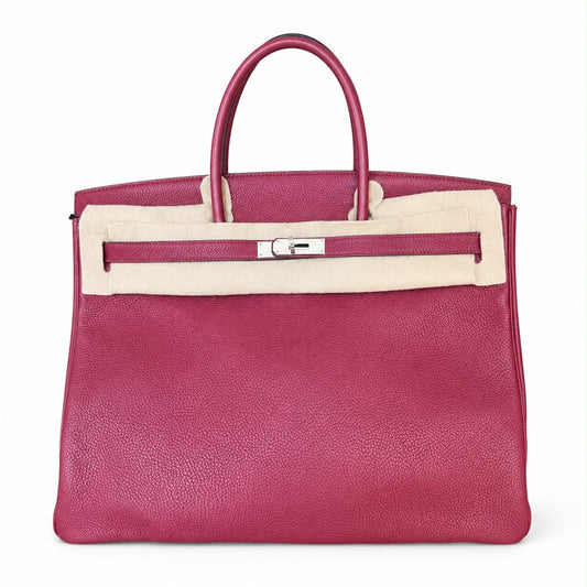 HERMÈS - BIRKIN BAG 40 ROUGE GRENADE TOGO LEATHER PALLADIUM HARDWARE
