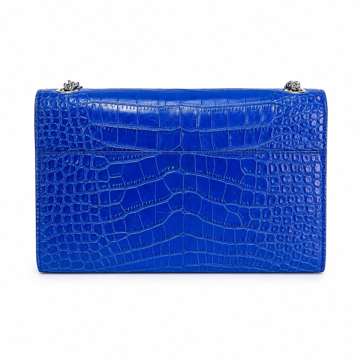SAINT LAURENT - BAG KATE BLUE MAJORELLE CROCODILE EMBOSSED SILVER HARDWARE
