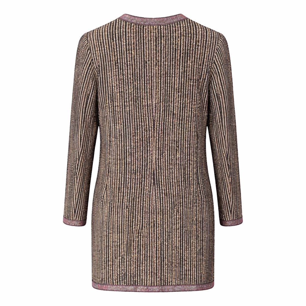 CHANEL – JACKET AND SKIRT SET WITH METALLIC GOLD STRIPES SIZE 34 FR