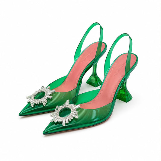AMINA MUADDI - PUMPS SLINGBACK GREEN PVC BEGUM CRYSTAL-EMBELLISHED SIZE 40 EU