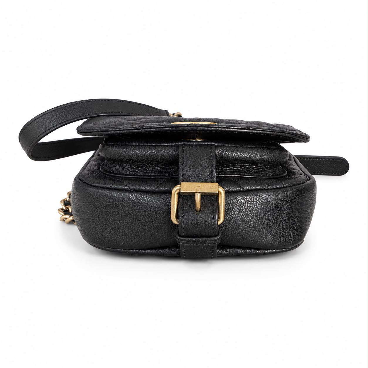 CHANEL - BAG MESSENGER BLACK QUILTED CAVIAR LEATHER GOLD HARDWARE
