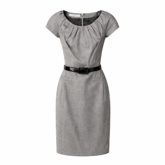DIOR - DRESS MIDI GREY WITH BLACK BELT SIZE 36 FR
