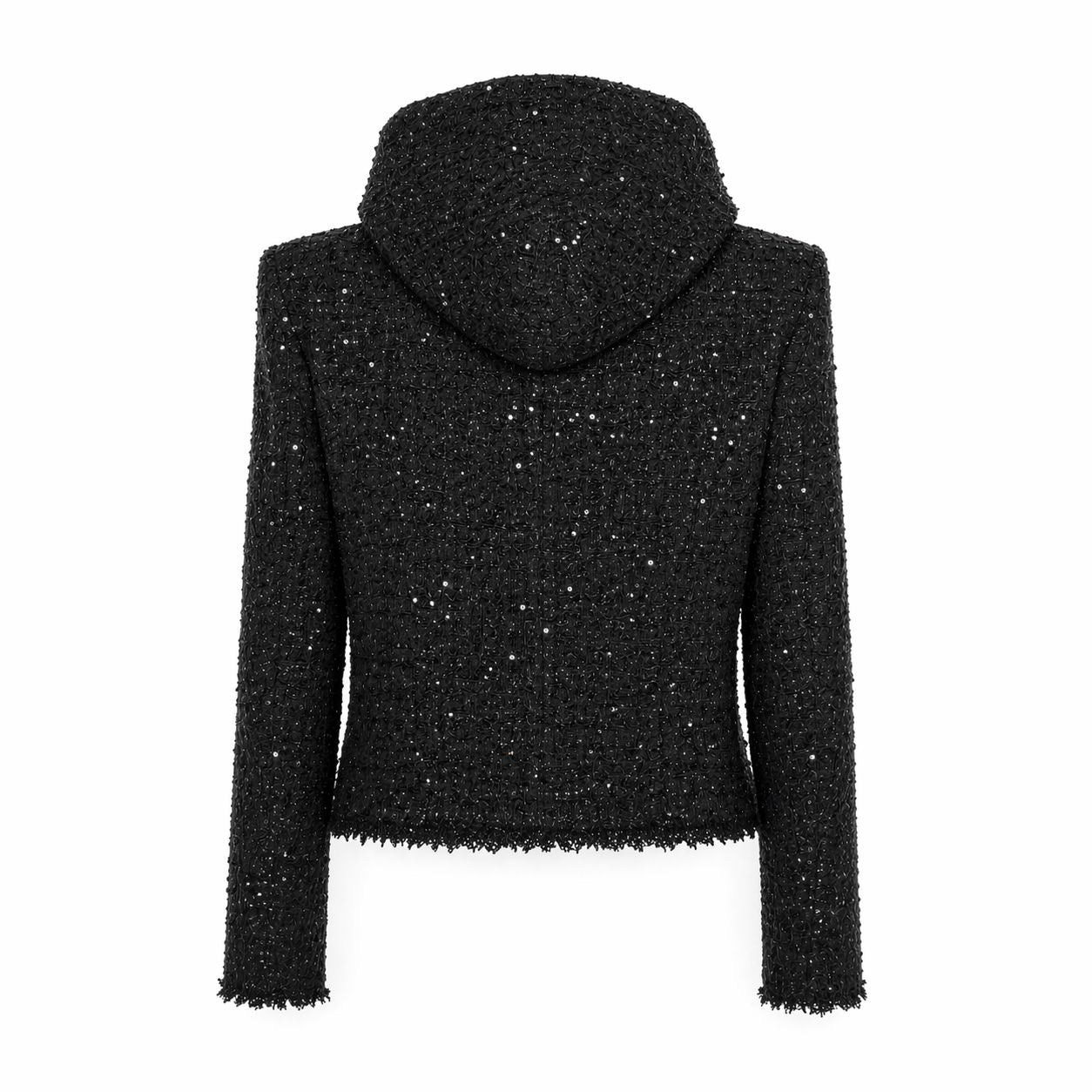 BALMAIN - *NEVER USED* JACKET HOODED BLACK SEQUIN EMBELLISHMENTS SIZE 36 FR