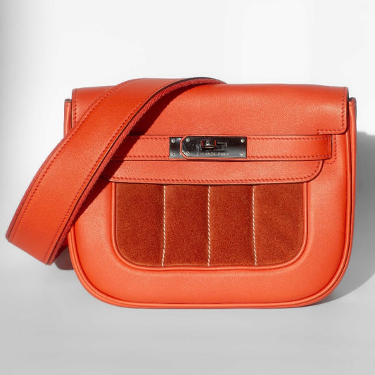 HERMÈS - BERLINE CROSSBODY BAG ORANGE LEATHER & SUEDE