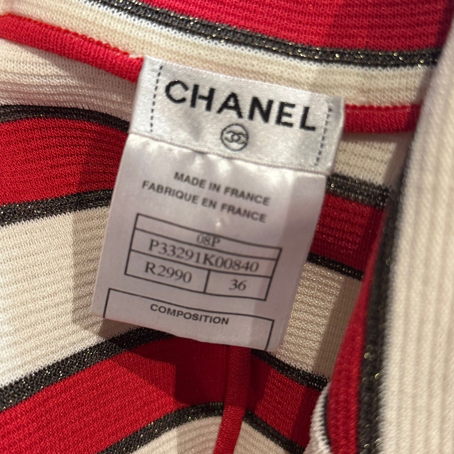 CHANEL - *RUNWAY* JACKET STRIPED ECRU AND RED SIZE 36 FR