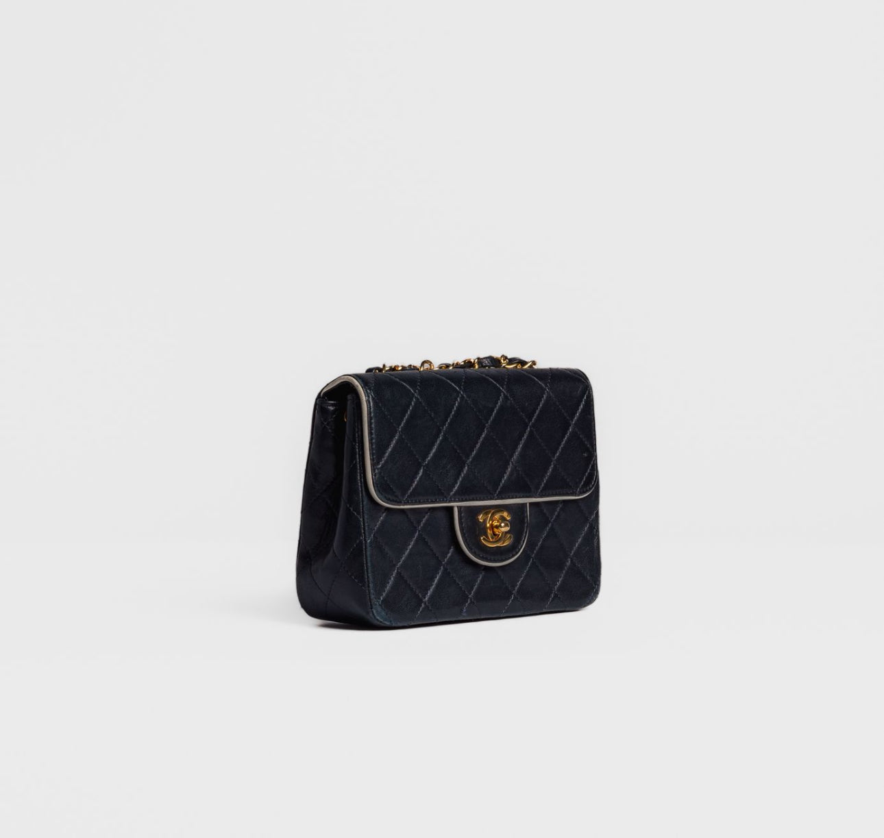 CHANEL - BAG MINI TIMELESS LEATHER NAVY BLUE WHITE TRIM
