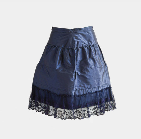CHANEL - SKIRT NAVY BLUE WITH BLUE LACE TRIM SIZE 42
