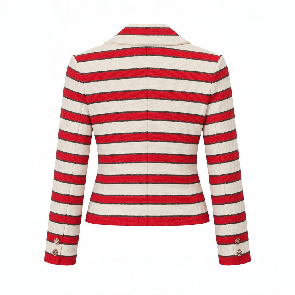 CHANEL - *RUNWAY* JACKET STRIPED ECRU AND RED SIZE 36 FR