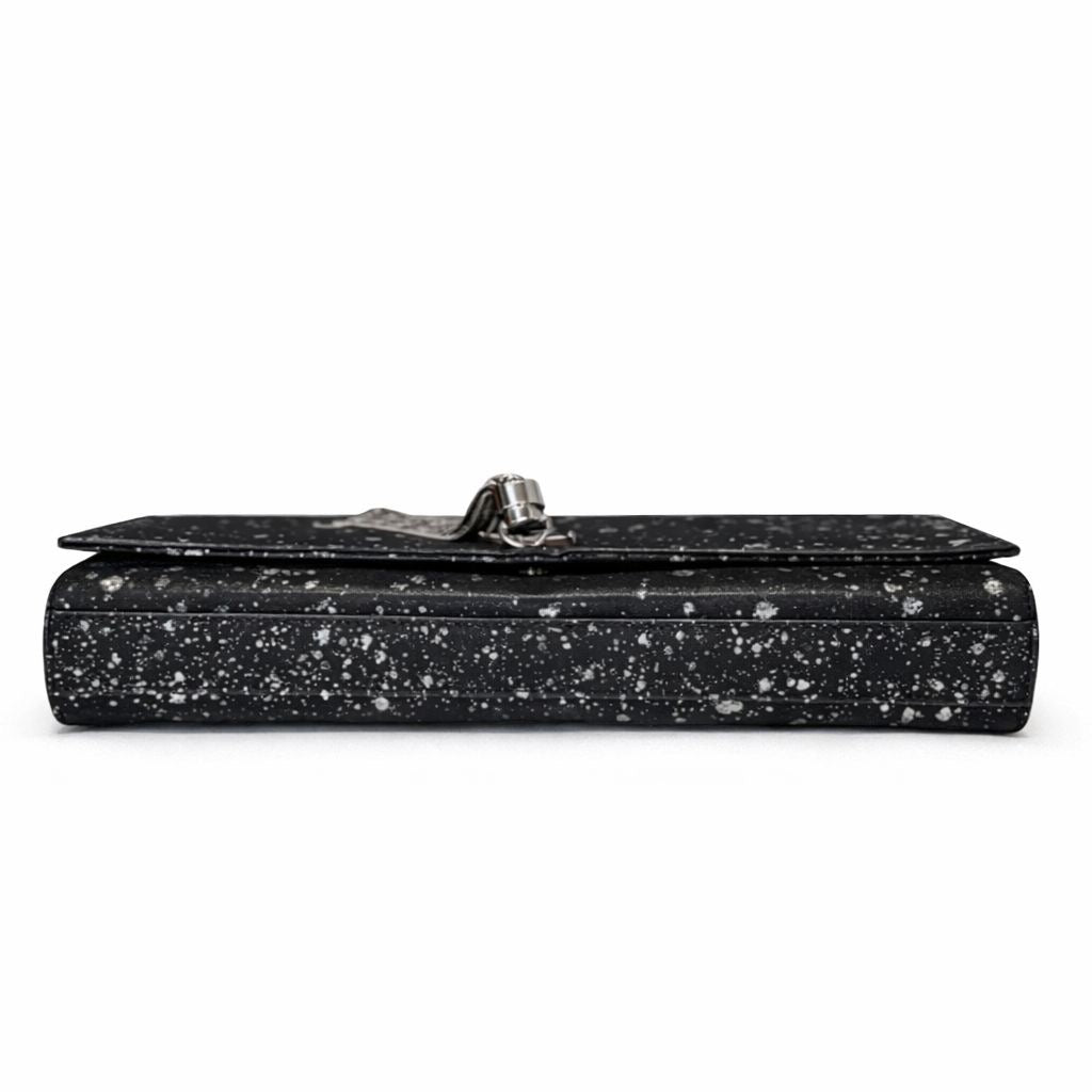 SAINT LAURENT - POUCH KATE MONOGRAM BLACK WITH SILVER SPLATTER EFFECT