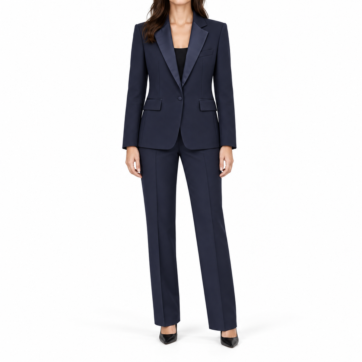 SAINT LAURENT - SUIT SMOKING JACKET AND TROUSERS BLUE WITH SATIN LAPELS SIZE 40 FR / 44 IT