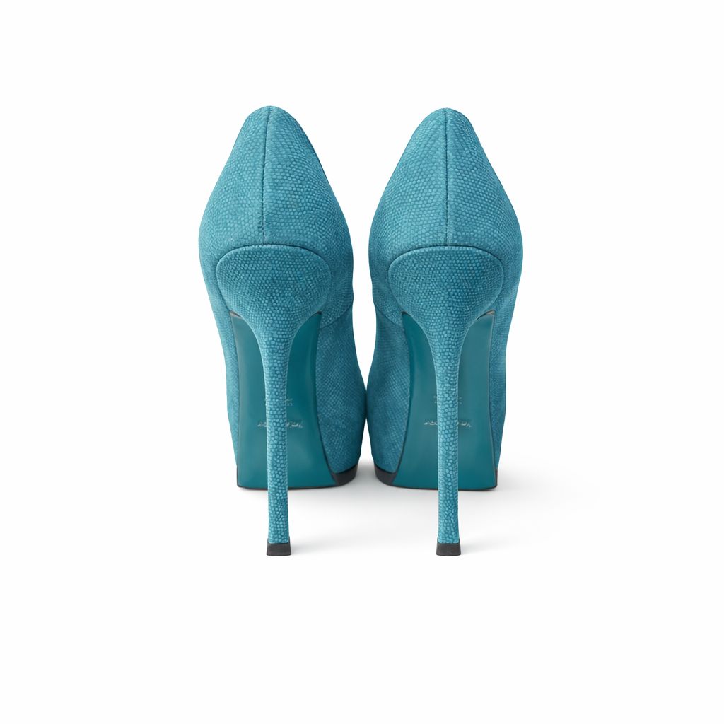 SAINT LAURENT - PUMPS TRIBTOO TEAL BLUE LIZARD SIZE 37,5 EU